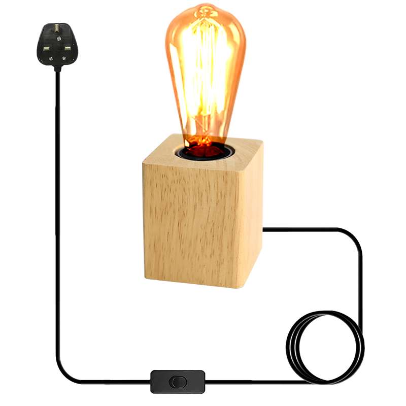 Nordic Wood Table Lamp Base E27 Plug In with Switch~4557-2