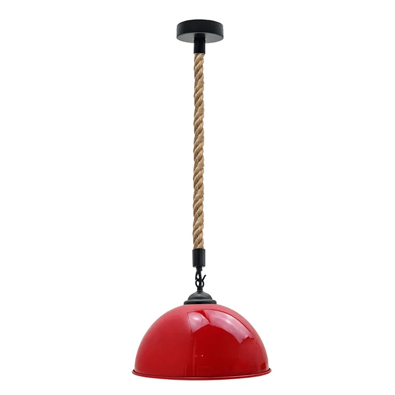 Vintage Metal Dome Hemp Pendant Light – Industrial E27 Ceiling Lamp~5043-9
