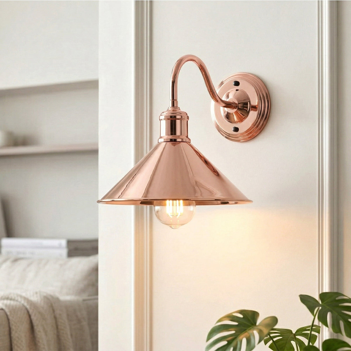 Industrial Swan Neck Wall Light Curved Arm Cone Fitting ~5575-5