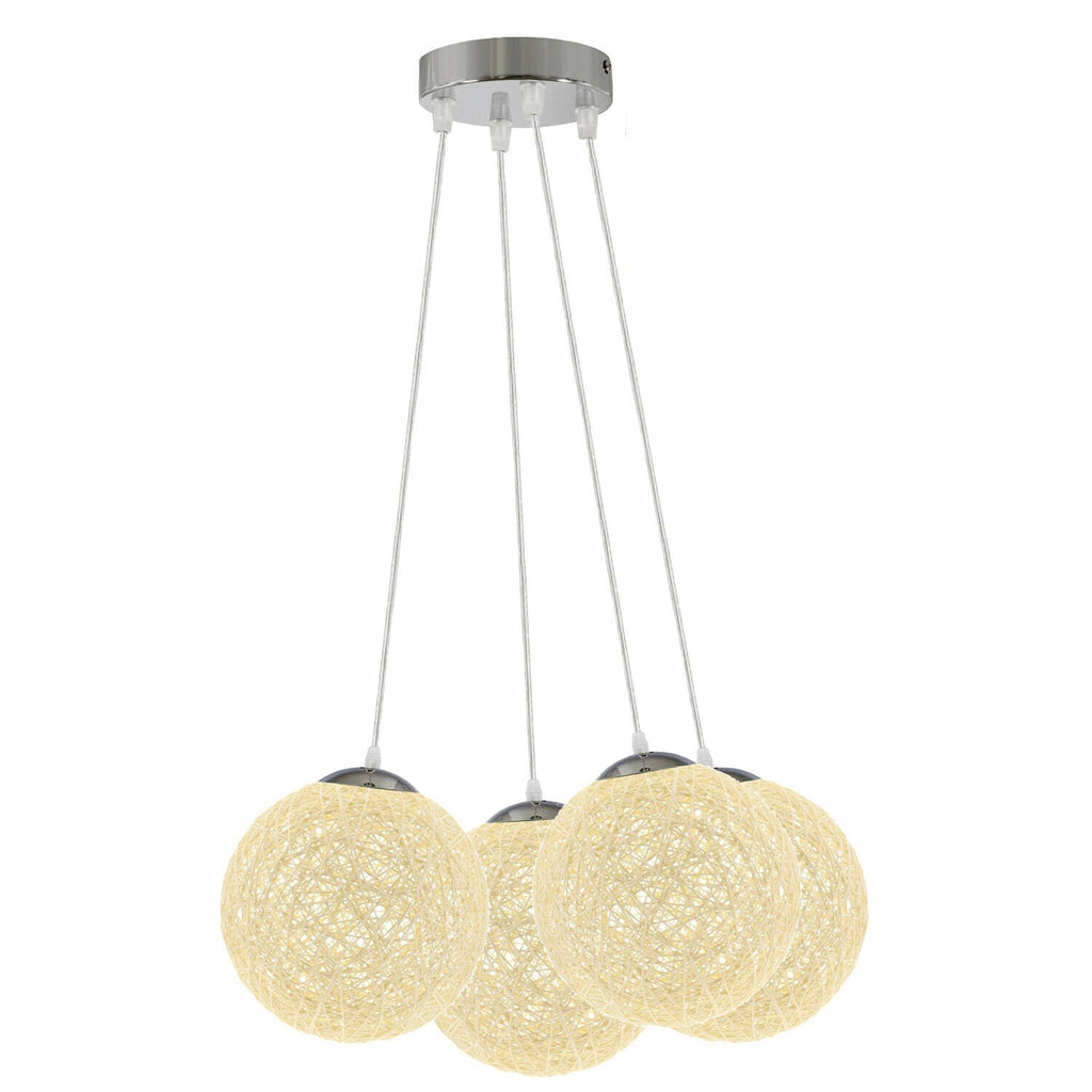 Four Outlet Cream Rattan Wicker Woven Ball Globe Pendant Lampshade~1825-0