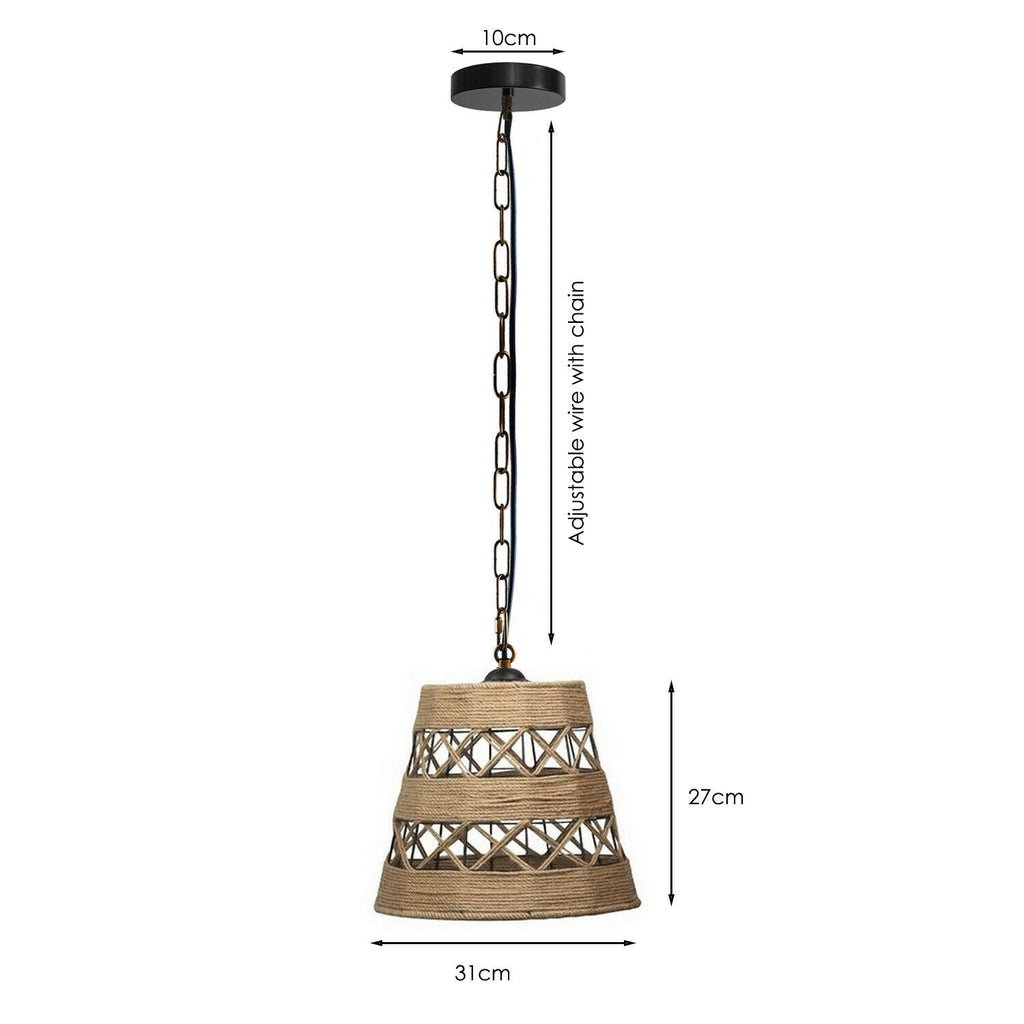 Drum Shape Ceiling Pendant Light Hemp Rope Hanging Light E27 Lamp Shade~1534-2