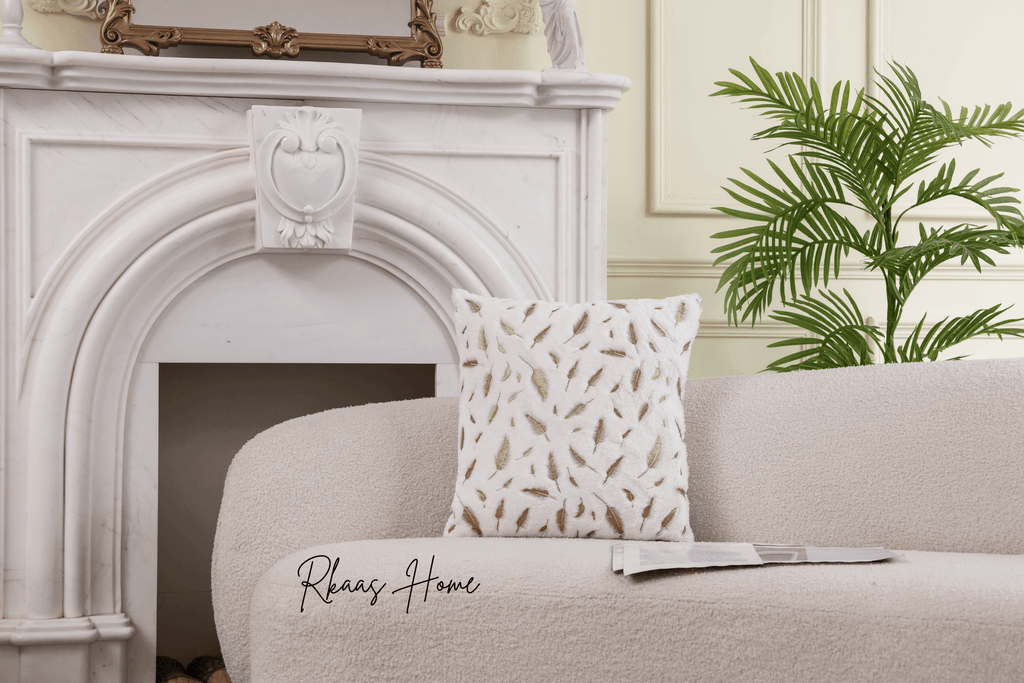 Fluffy Soft Plush Faux Fur with Gold Feathers Cushion Covers 45x45 CM-1