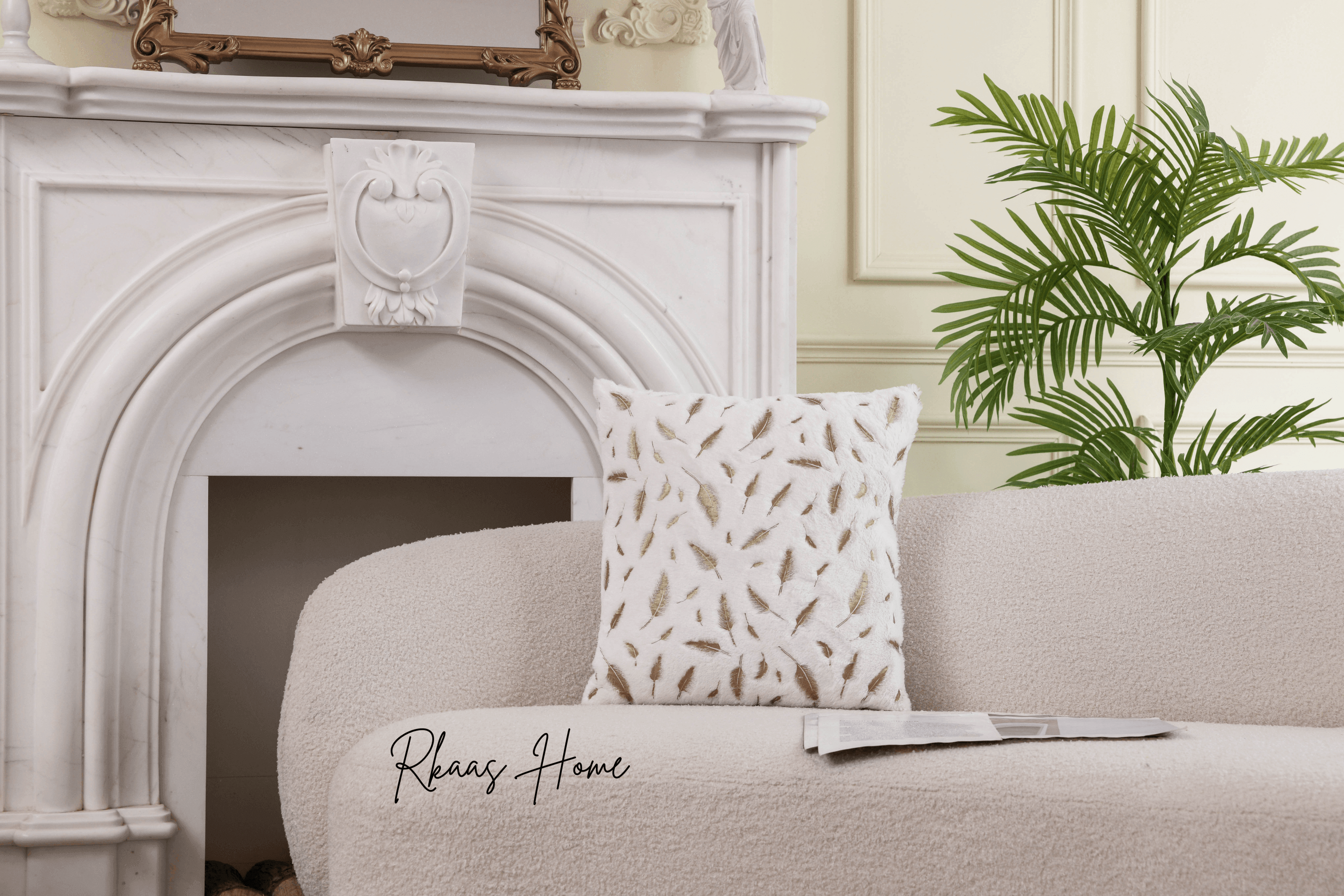 Fluffy Soft Plush Faux Fur with Gold Feathers Cushion Covers 45x45 CM-1