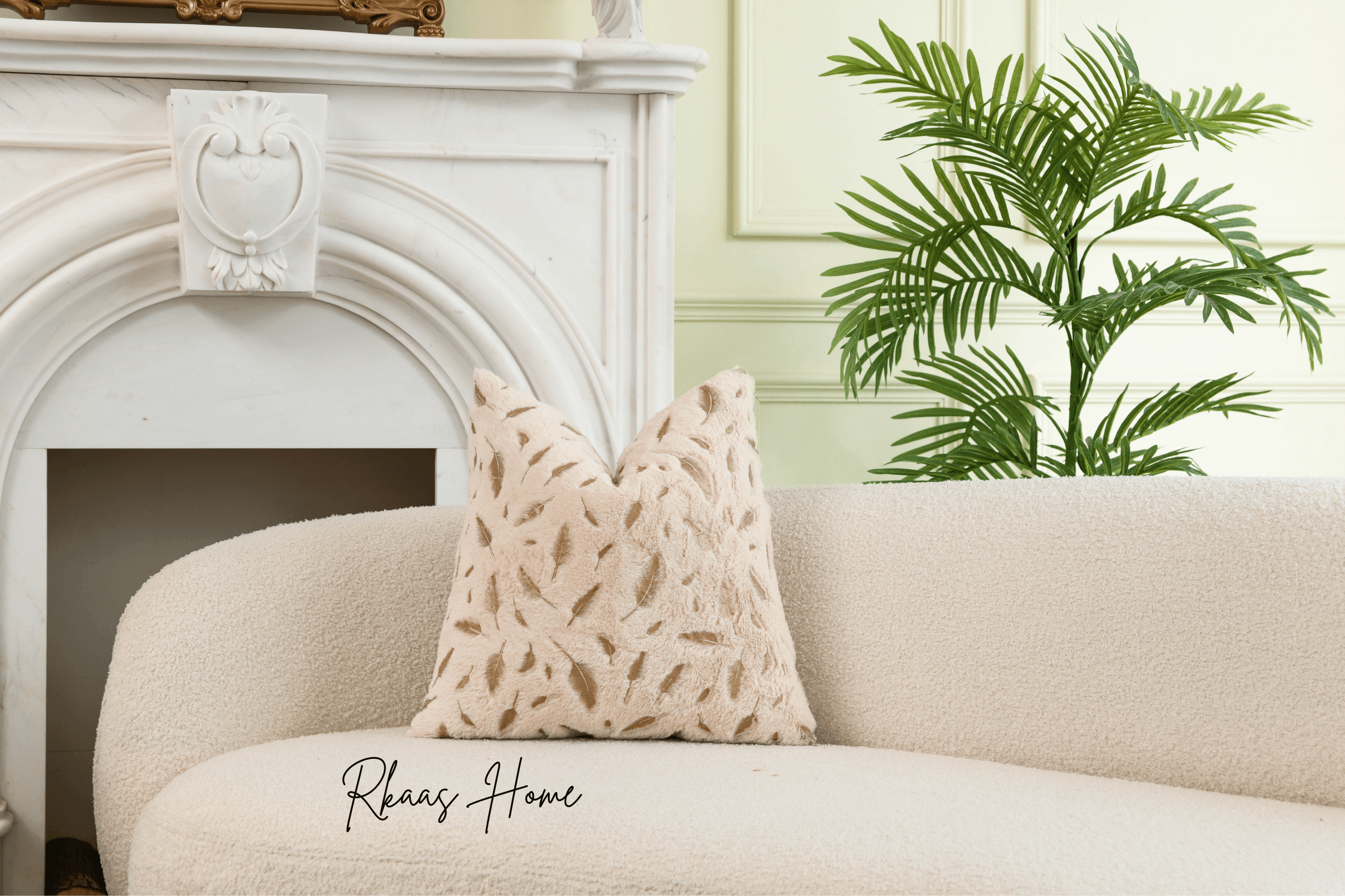 Fluffy Soft Plush Faux Fur with Gold Feathers Cushion Covers 45x45 CM-2