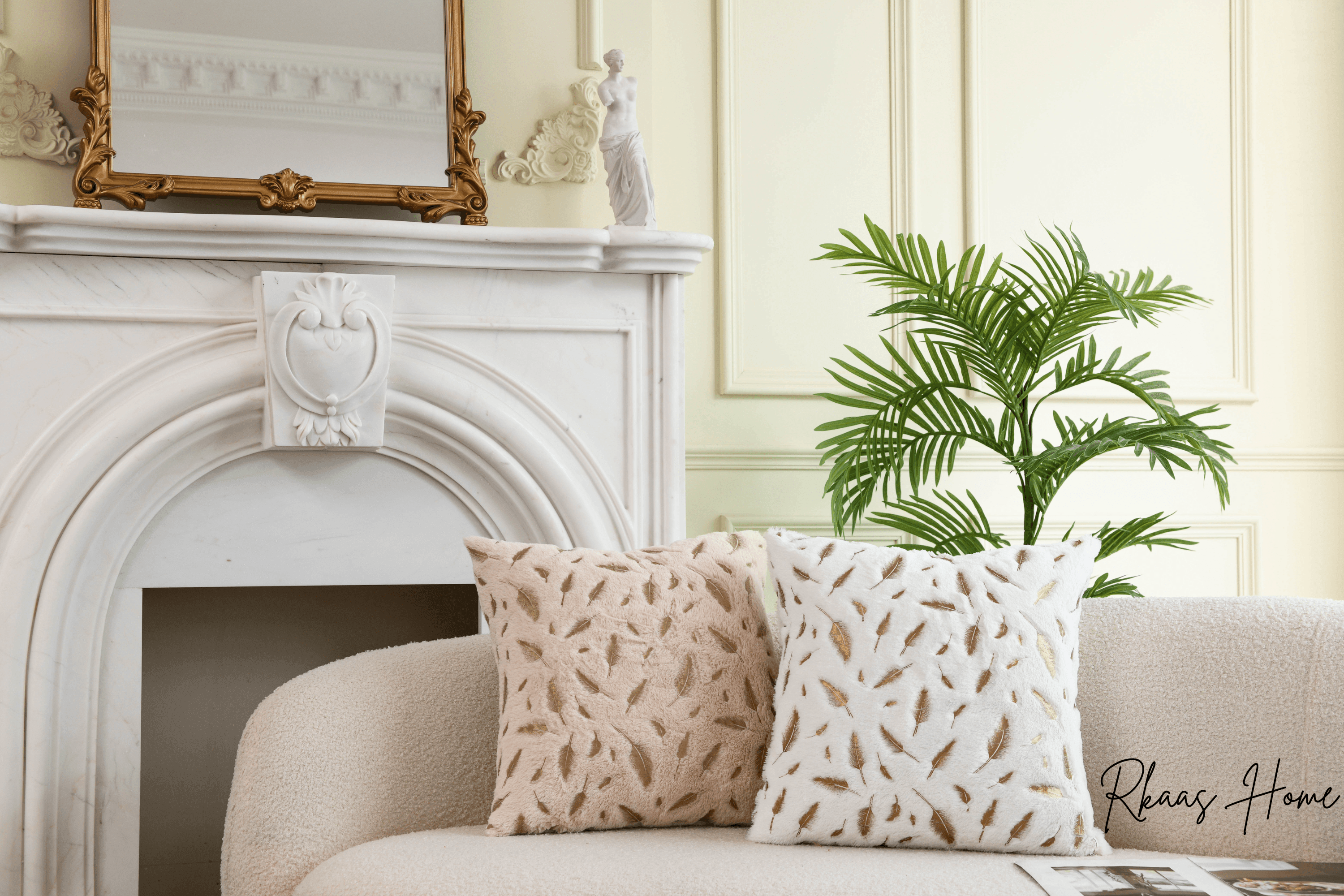 Fluffy Soft Plush Faux Fur with Gold Feathers Cushion Covers 45x45 CM-0