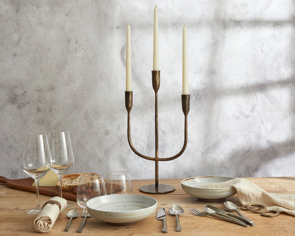 Camille Iron Candelabra – Rustic 3-Arm Black Trident Candlestick-3