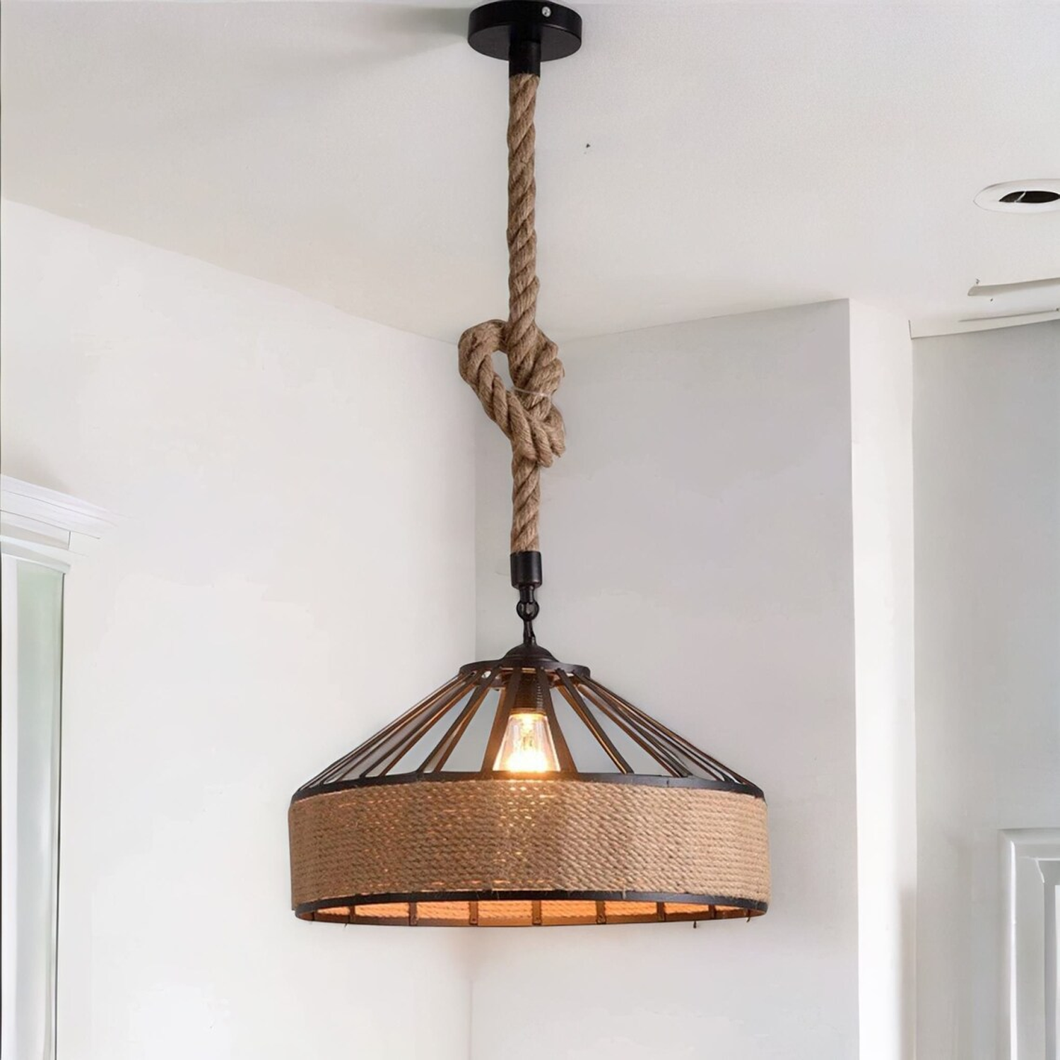 Industrial Hemp Rope Pendant Ceiling Light with FREE BULB~5082