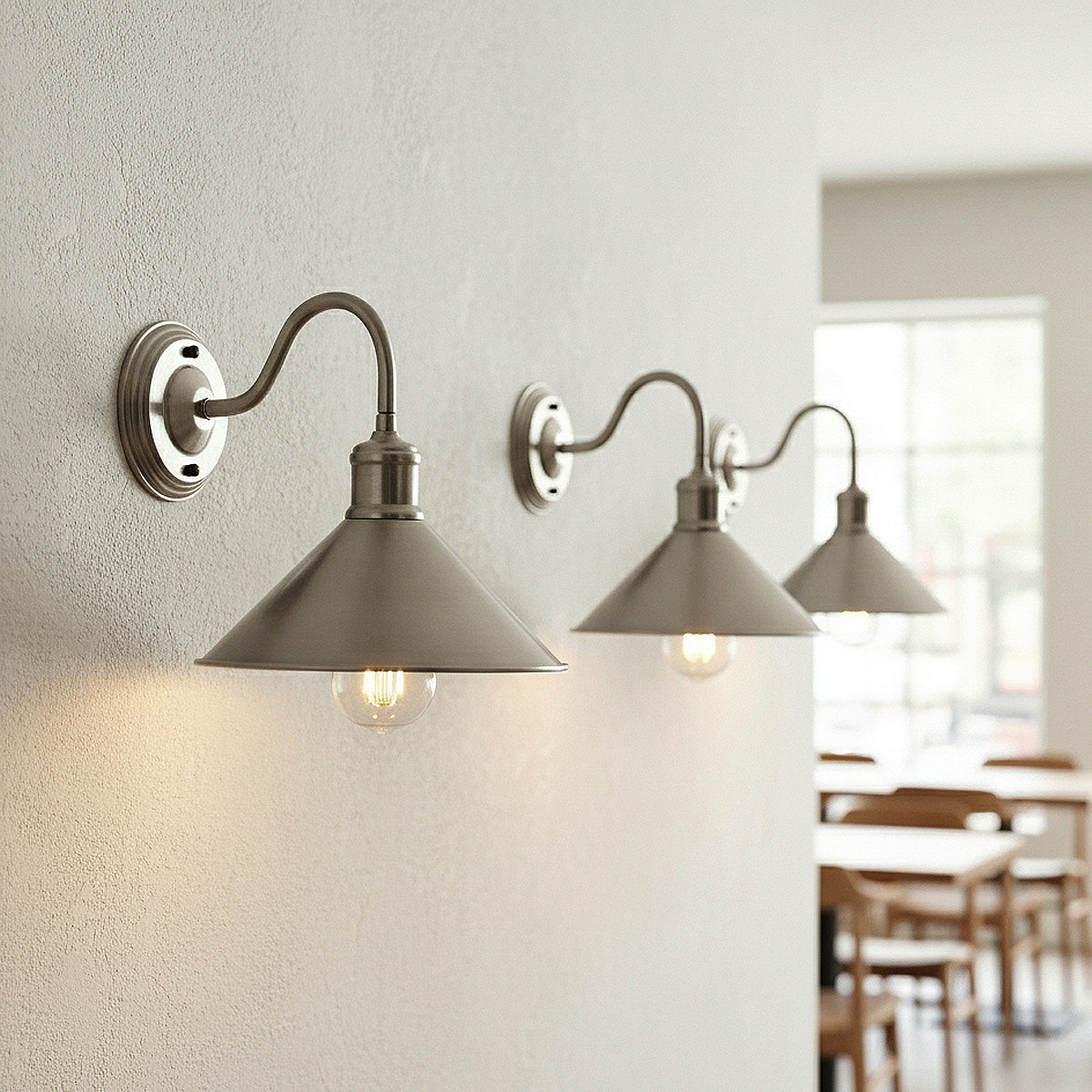 Industrial Swan Neck Wall Light Curved Arm Cone Fitting ~5575-6