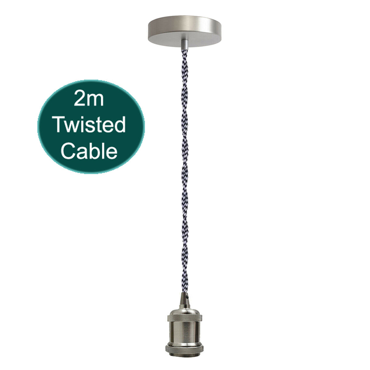 Industrial E27 Pendant Light Fitting 2m Twisted Fabric Cable Metal Rose ~1735-10