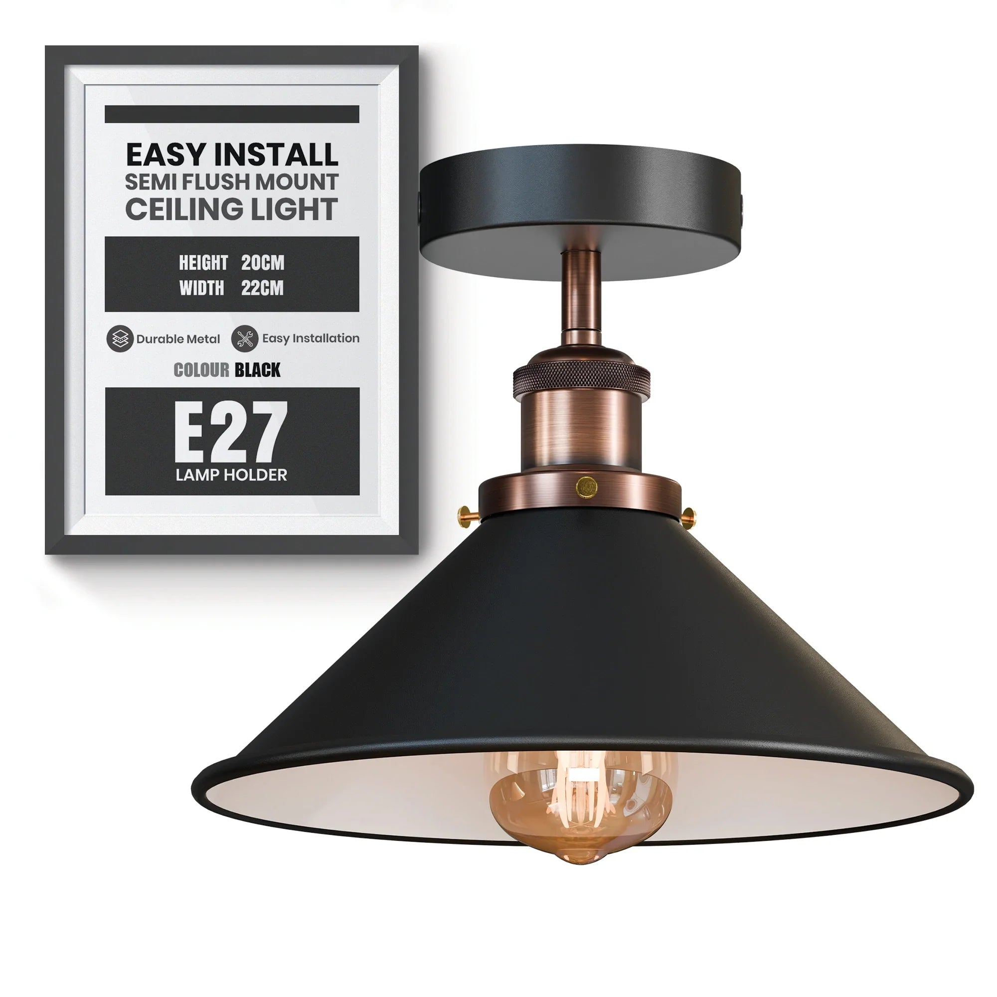 E27 Ceiling Light Fixtures Semi Flush Mount  ~5950-9