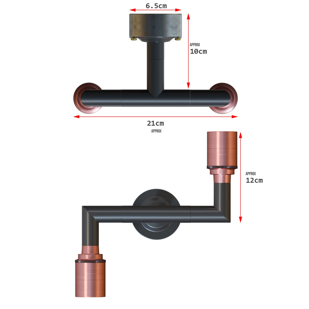 Architectural Twin Pipe Sconce E27 Conduit Wall Light Industria ~5702-2