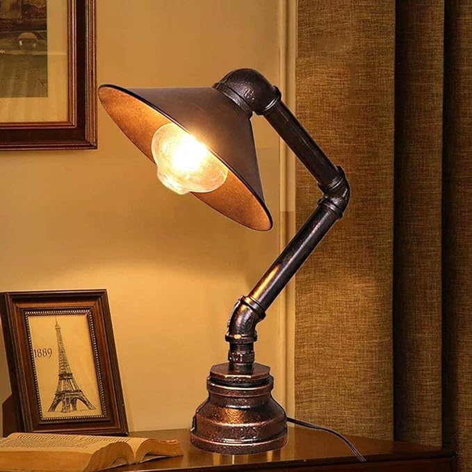 Vintage Industrial Desk Lamp Steel Pipe E27 Table Lamp ~5304-0