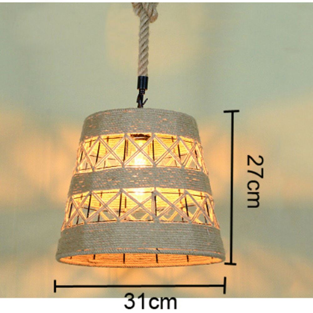 Vintage Conical Hemp Rope Pendant Light – Rustic Woven E27 Indoor Ceiling Lamp~2712-4
