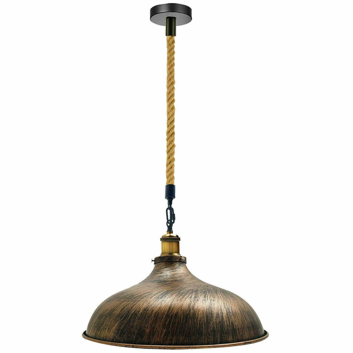 Industrial Pendant Light Metal Dome & Adjustable Hemp Rope Kitchen Dining Bar ~1947-1