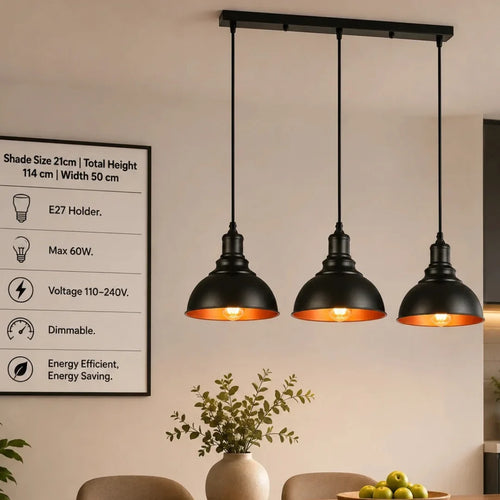 3 light Black Industrial Hanging Ceiling Pendant Lights~5264-0