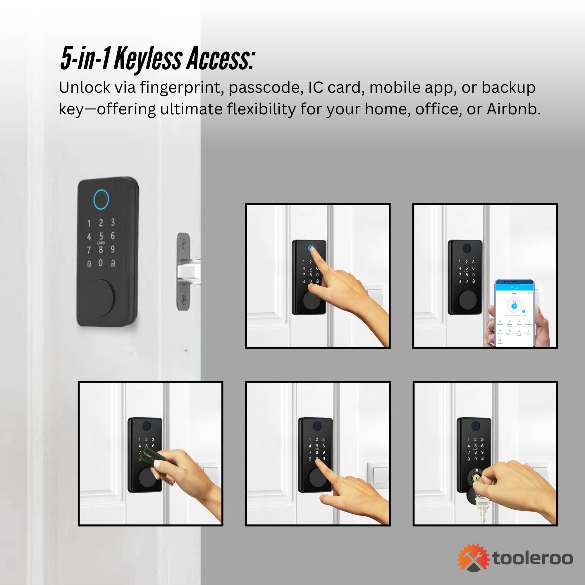 Tooleroo Digital Smart Door Lock Keypad - 5-in-1  Home Entry Security System