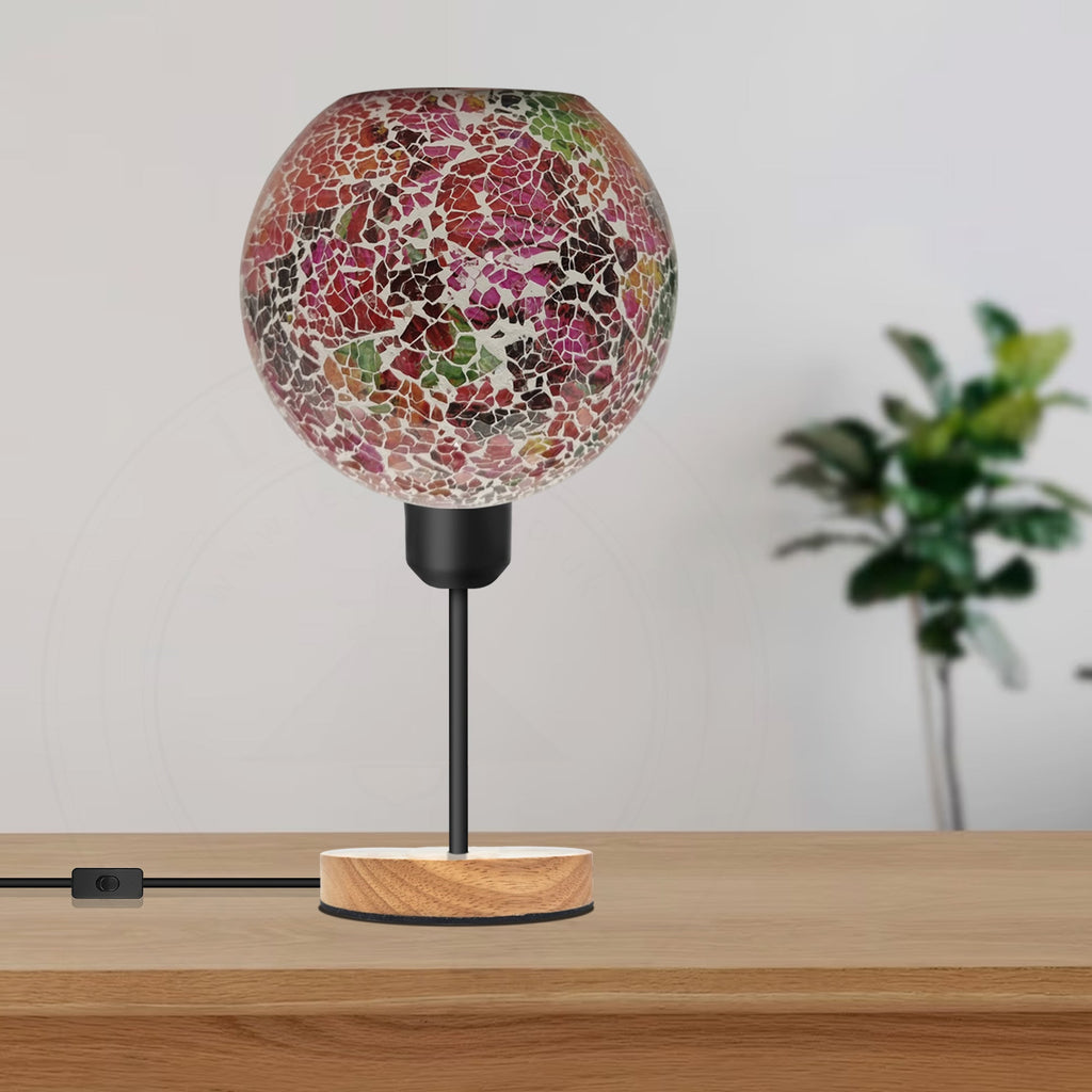 Colourful Mosaic Glass Table Lamp E27 Plug in Wooden Base~ 5023-1