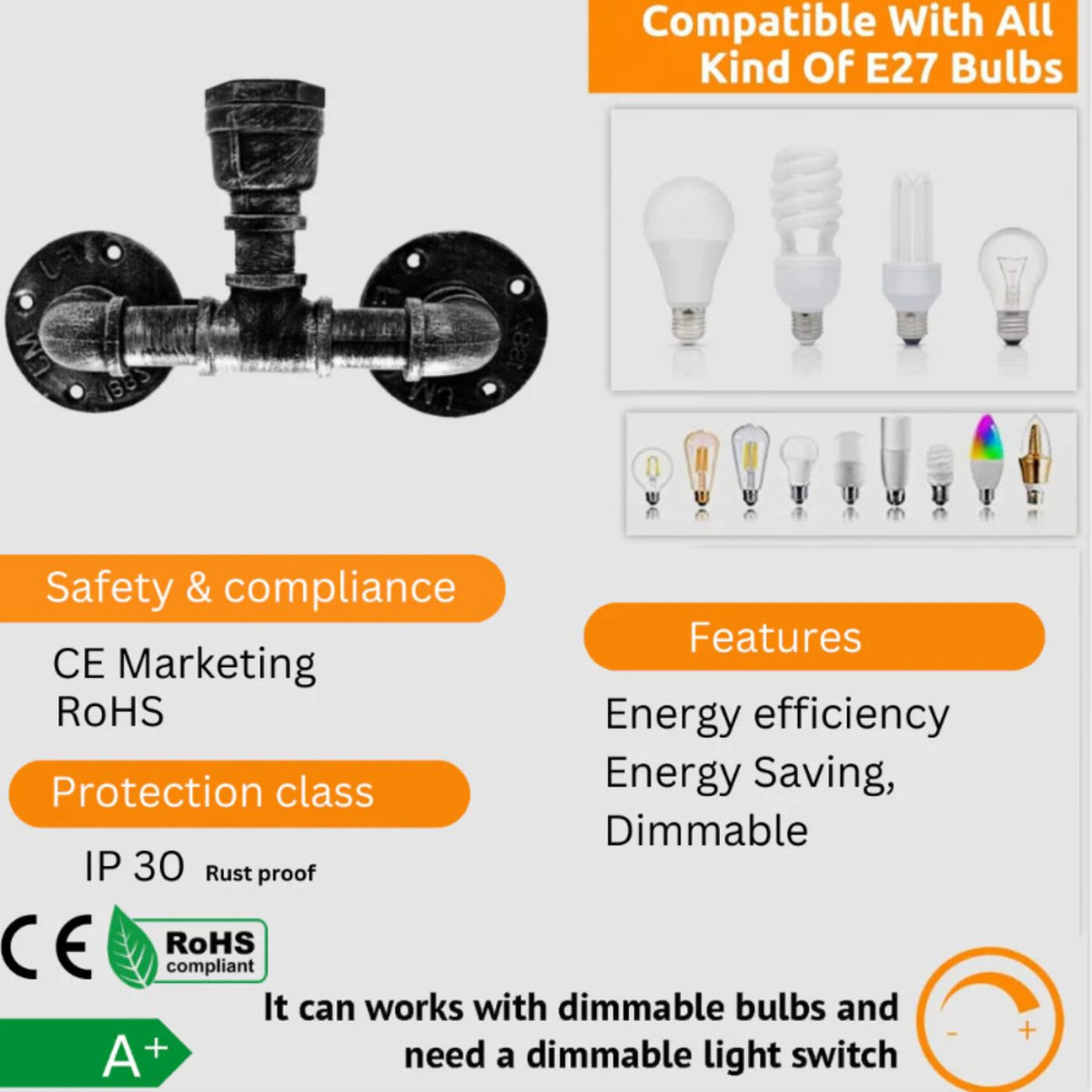 Industrial Steampunk Water Pipe Wall Light E27~2132-4