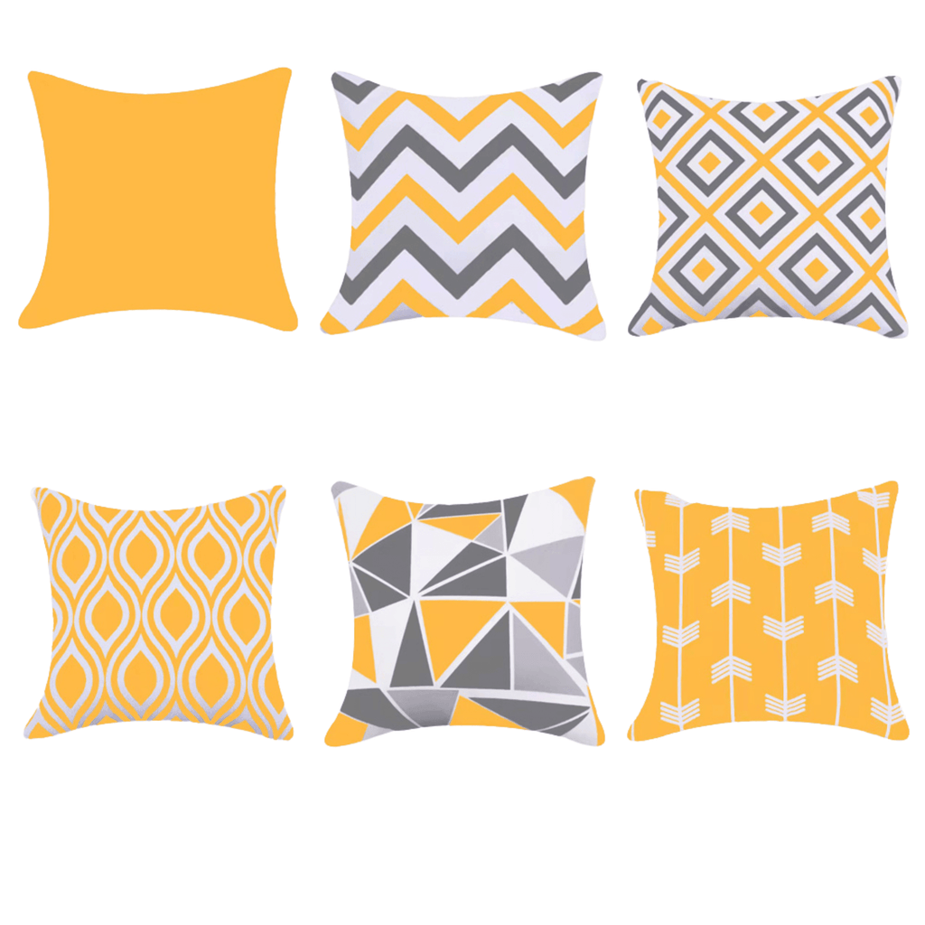 Water Resistant Outdoor Cushion Cover | 45x45cm Yellow Garden Décor - Set of 6 & 4-0