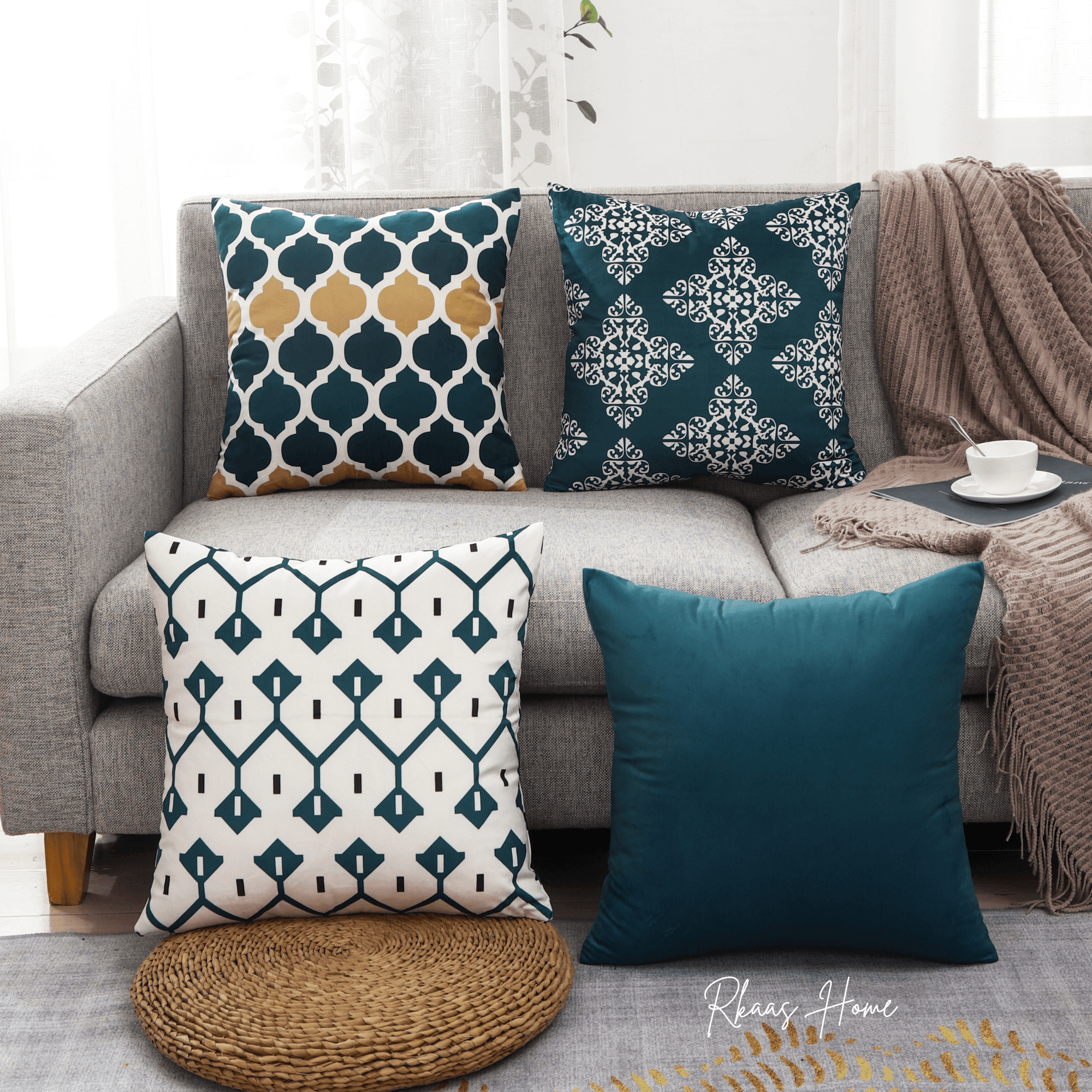 Designer Dutch Velvet Geometric Cushion Cover 45x45 cm - Blue-0