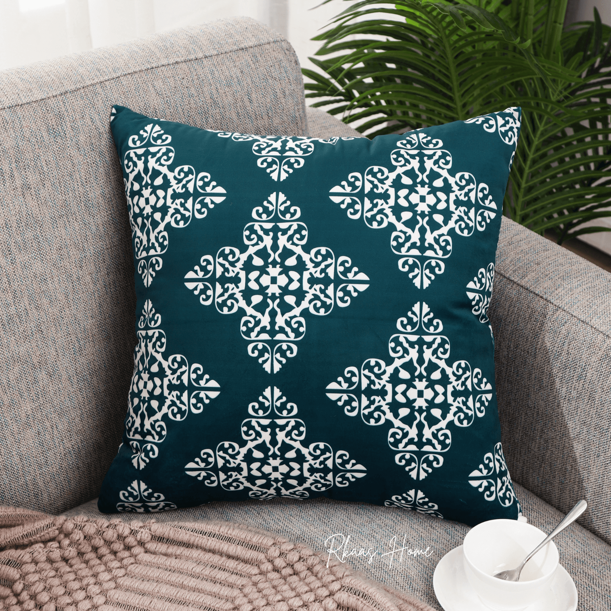 Designer Dutch Velvet Geometric Cushion Cover 45x45 cm - Blue-1