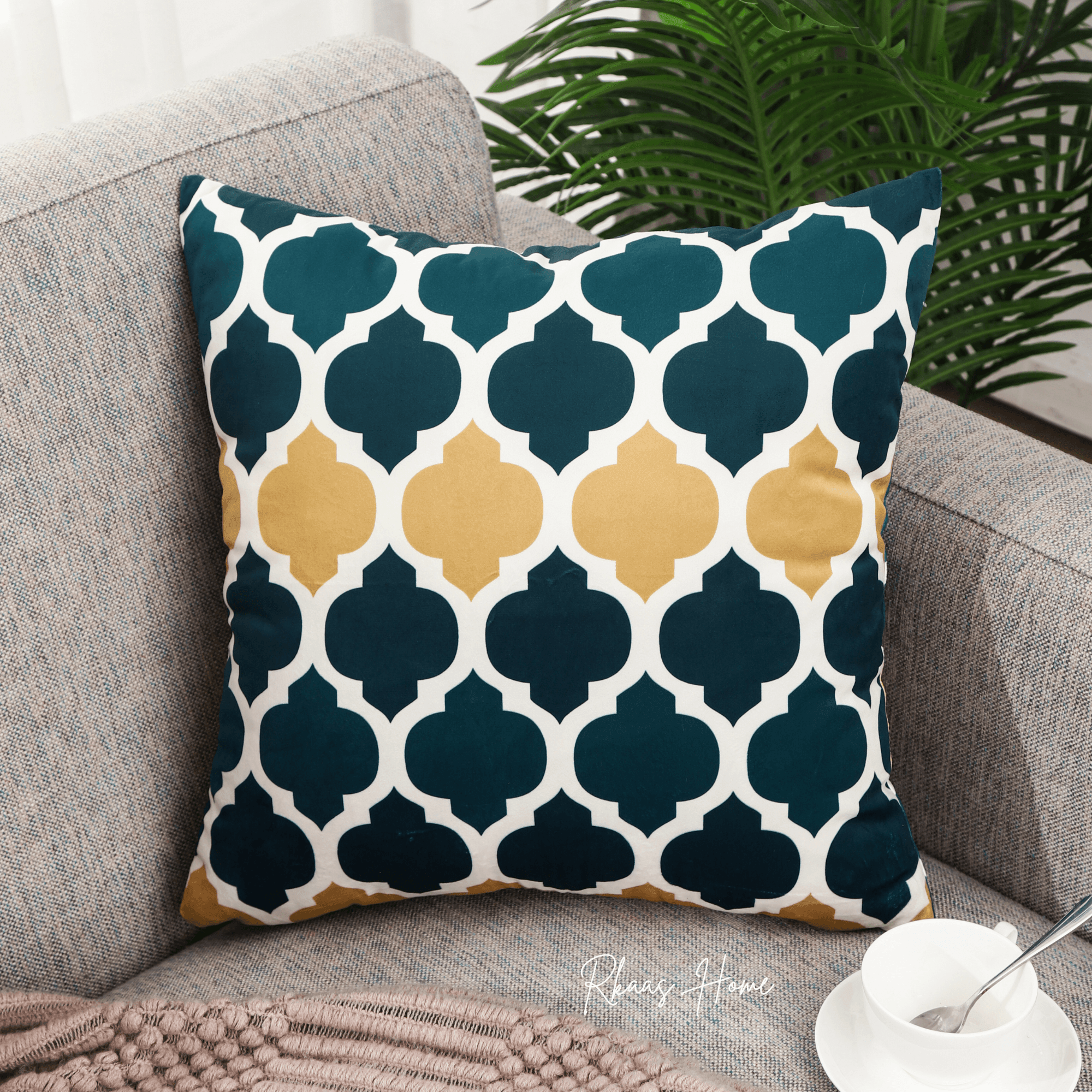 Designer Dutch Velvet Geometric Cushion Cover 45x45 cm - Blue-2