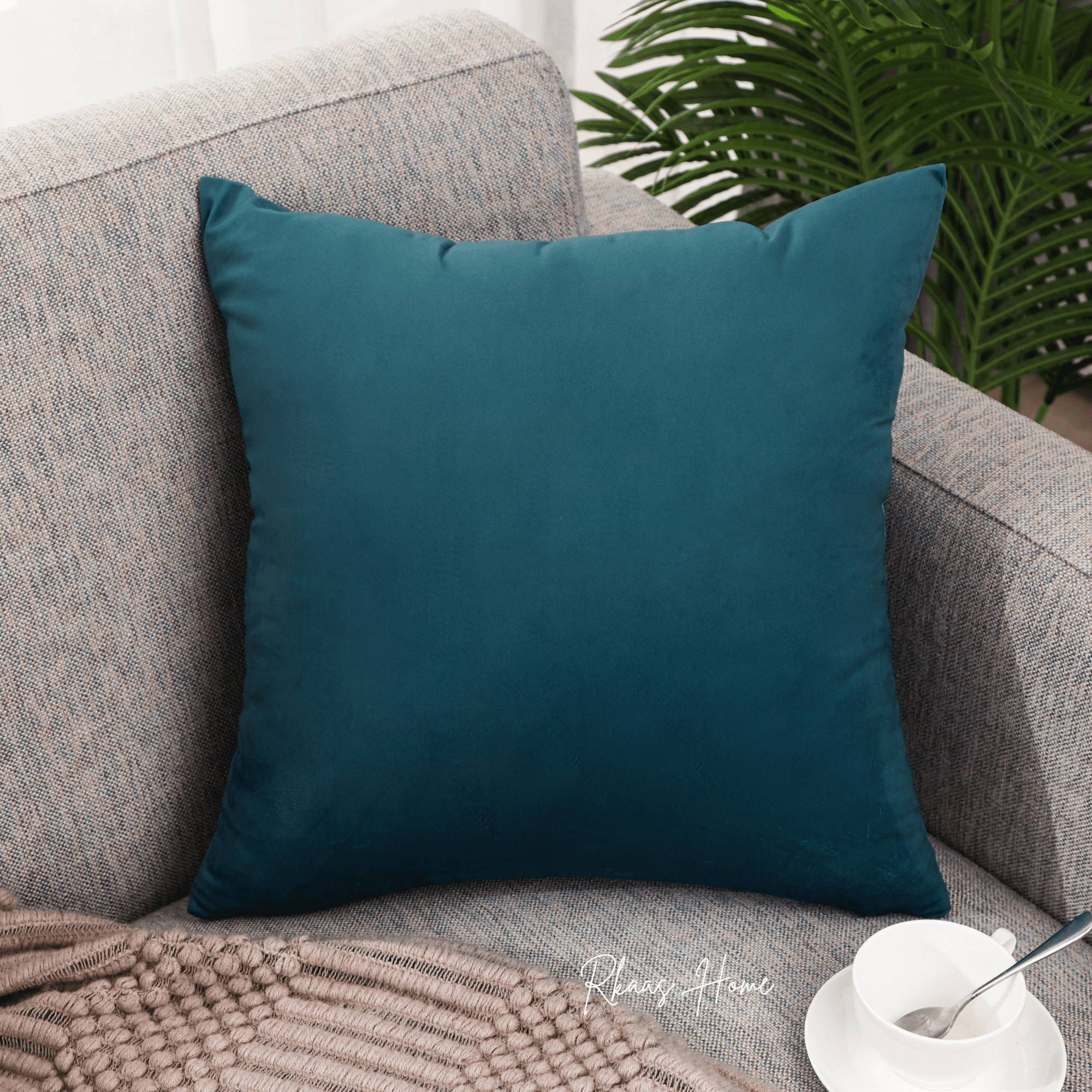 Designer Dutch Velvet Geometric Cushion Cover 45x45 cm - Blue-4