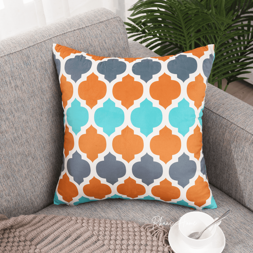 Designer Dutch Velvet Geometric Cushion Cover 45x45 cm - Orange-2
