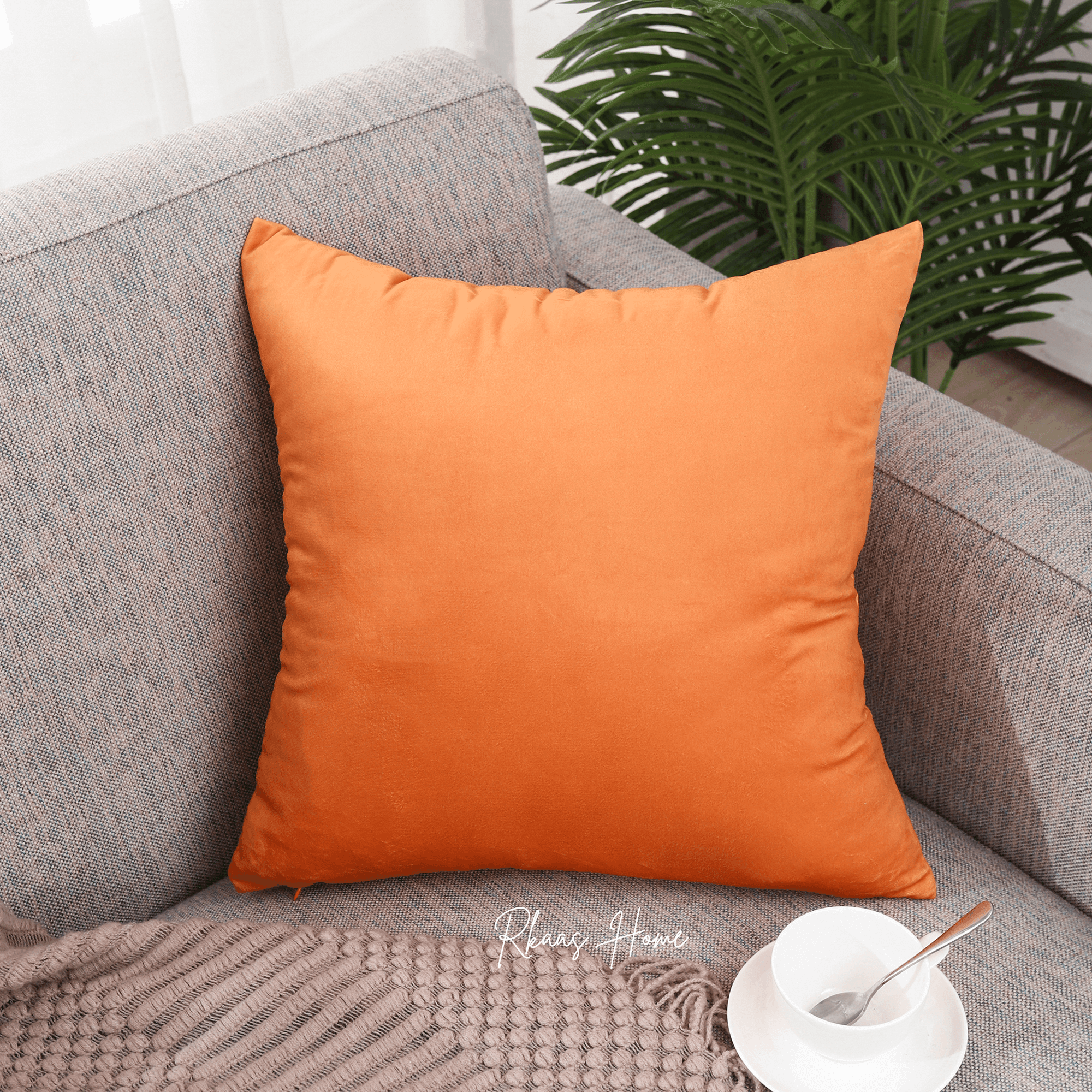 Designer Dutch Velvet Geometric Cushion Cover 45x45 cm - Orange-5