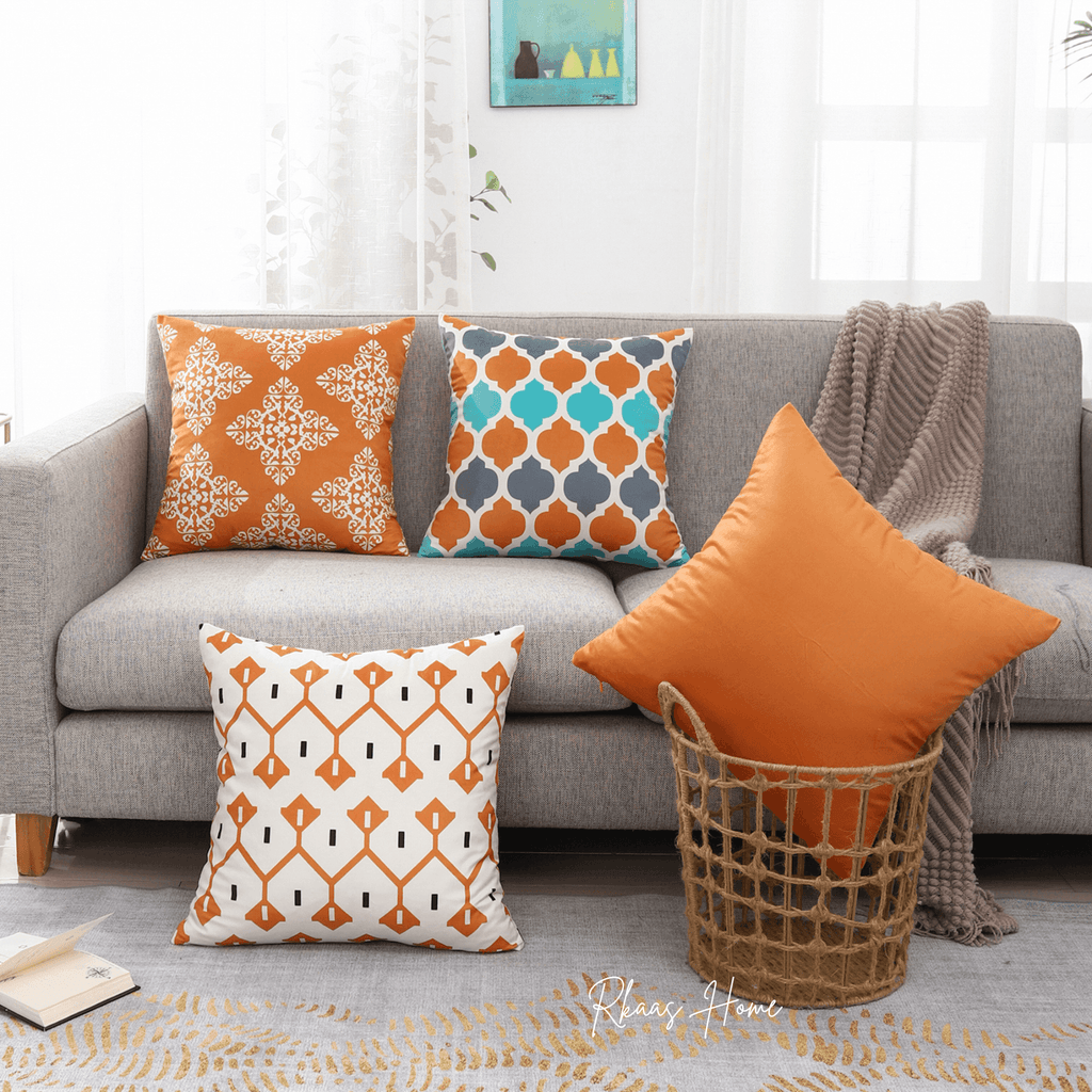 Designer Dutch Velvet Geometric Cushion Cover 45x45 cm - Orange-0