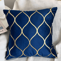 Dark Blue Velvet Cushion Cover with Gold Geometric Pattern – Luxury Decorative Pillowcase (45x45 cm)-0