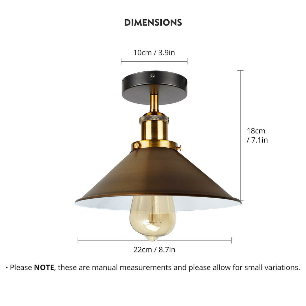 Yellow Brass Vintage Flush Mount Metal Cone Industrial pendant ceiling light~2598-4