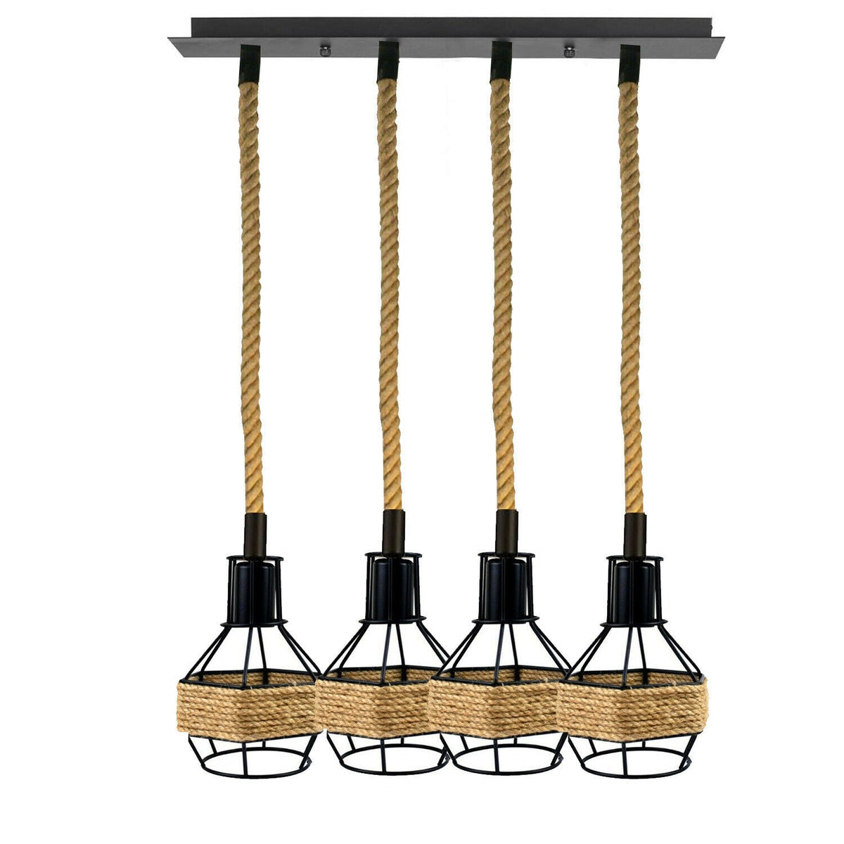 Vintage Industrial E27 4 Heads Hemp Rope Pendant Ceiling Light Retro Decor~2229-0