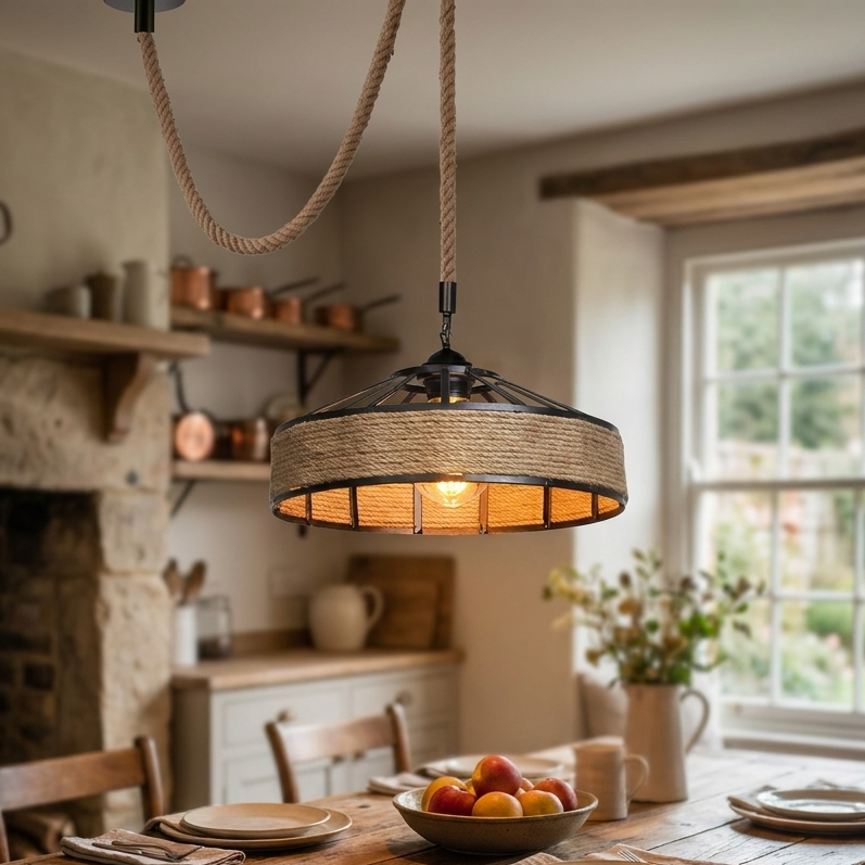 Industrial Hemp Rope Pendant Ceiling Light~5071-0