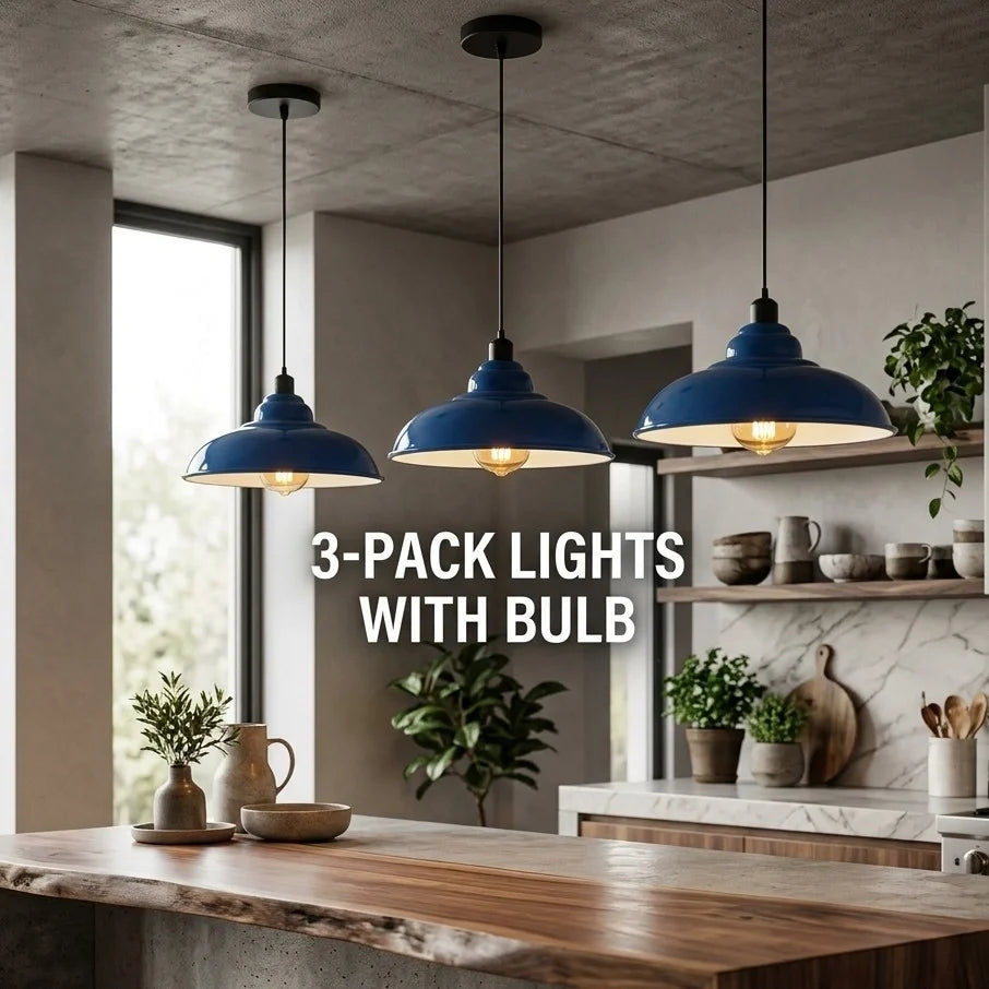 3-Pack Industrial Pendant Lights Curvy Ceiling Lamp ~6616-0