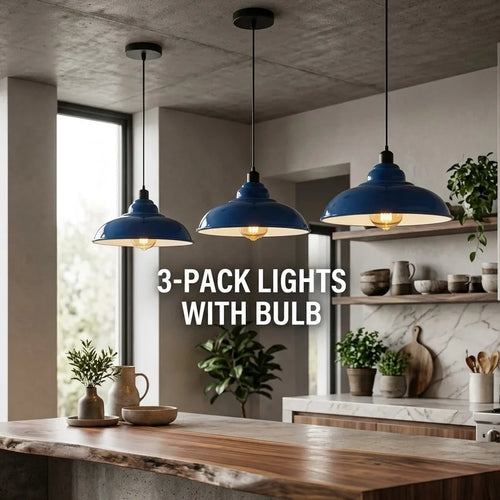 3-Pack Industrial Pendant Lights Curvy Ceiling Lamp ~6616-0