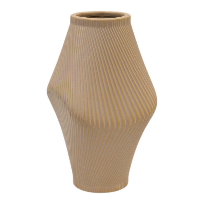 Modern Tan Sculptural Ribbed Vase.-0