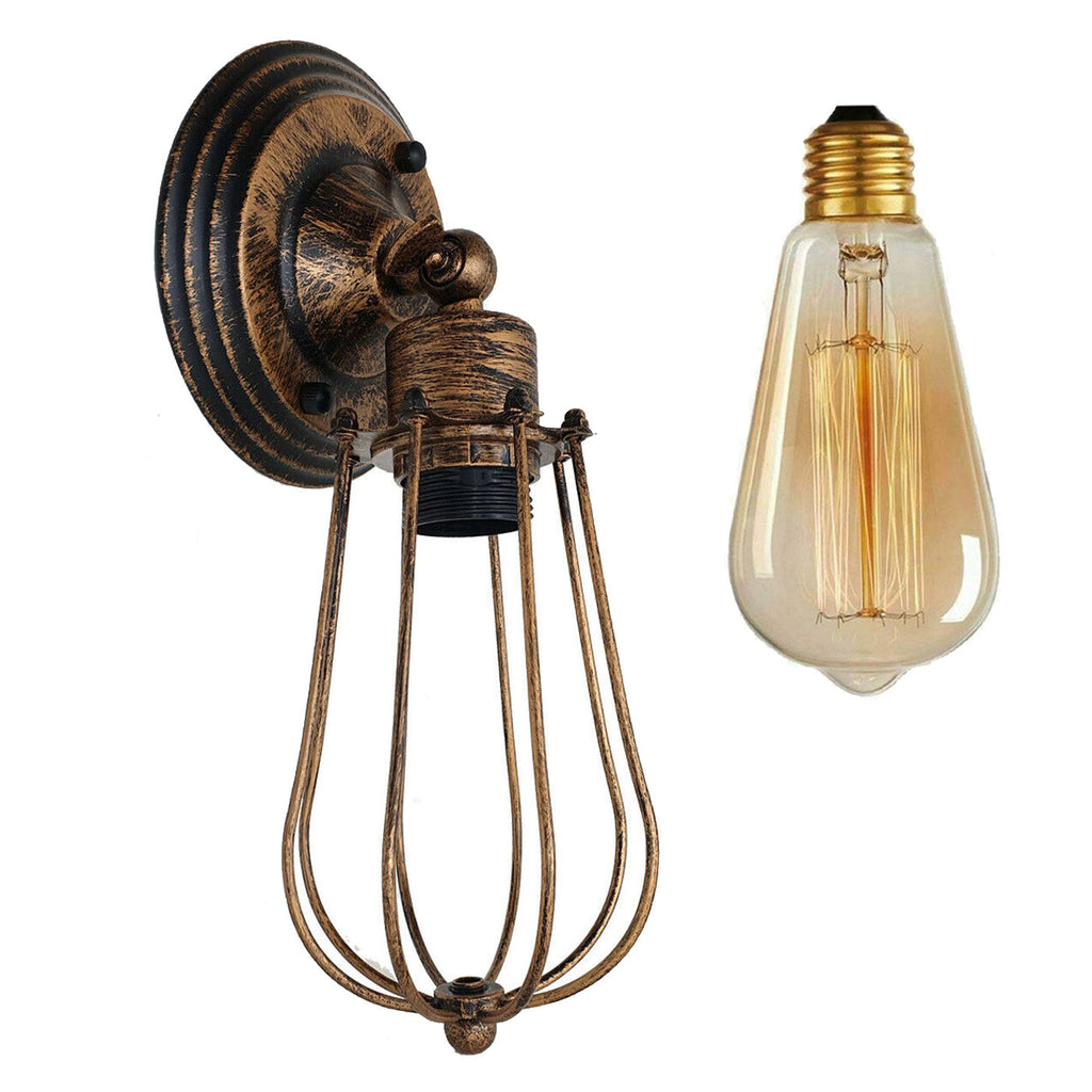 Industrial Wall Light Metal Wire cage E27 Wall Sconce Fitting ~6016-5