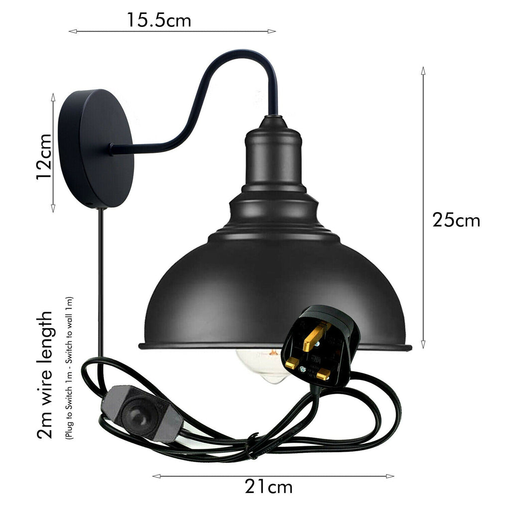 Black wall sconce light Wall mounted Plug in wall light~1851-1