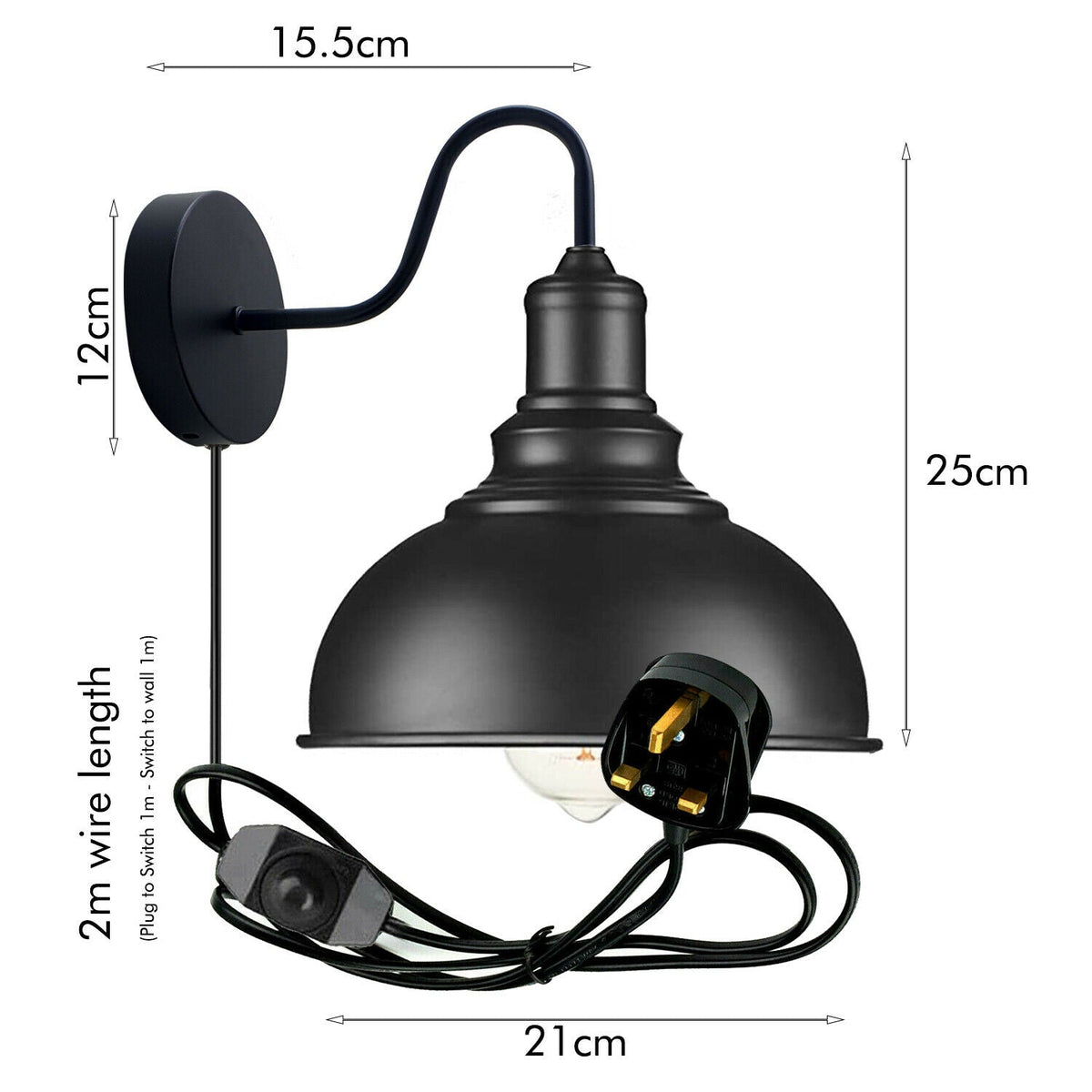 Black wall sconce light Wall mounted Plug in wall light~1851-1
