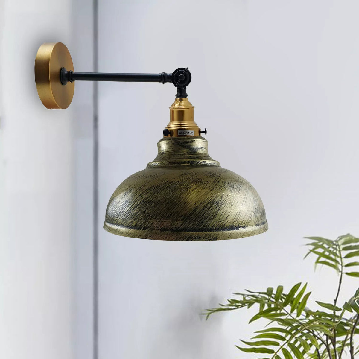 Industrial Adjustable Dome Wall Light E27 Brushed Brass 29cm~3458-1