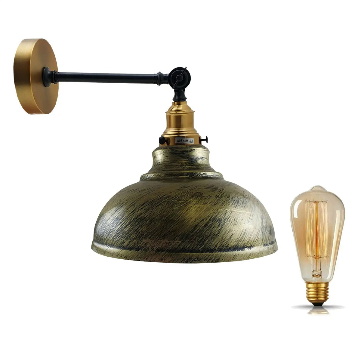Industrial Adjustable Dome Wall Light E27 Brushed Brass 29cm~3458-2