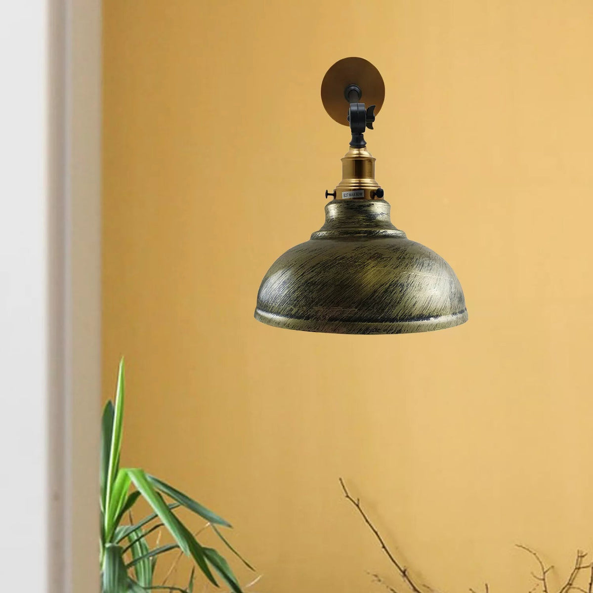 Industrial Adjustable Dome Wall Light E27 Brushed Brass 29cm~3458-3