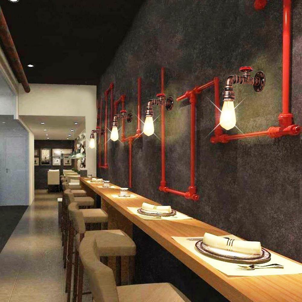Rustic Red Industrial Water Pipe Wall Light E27~2885-1