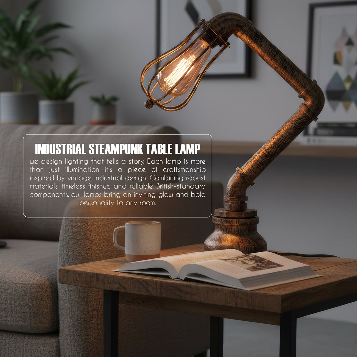 Industrial Retro Steampunk Table Lamp E27 Wire Cage~1306-3