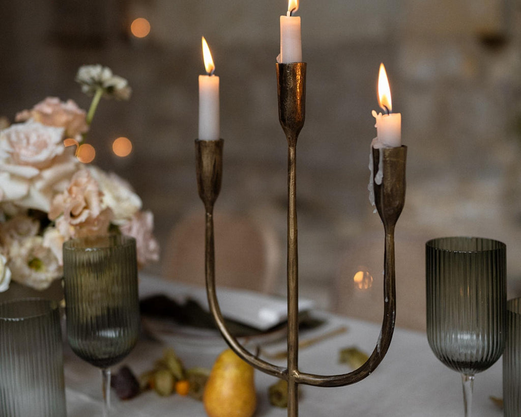 Camille Iron Candelabra – Rustic 3-Arm Black Trident Candlestick-1