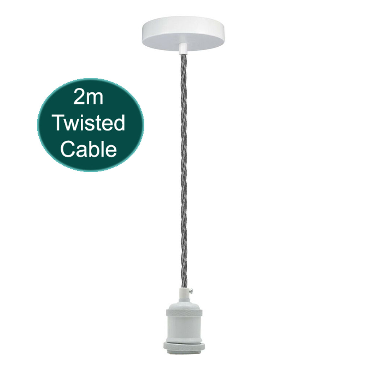 Industrial E27 Pendant Light Fitting 2m Twisted Fabric Cable Metal Rose ~1735-6
