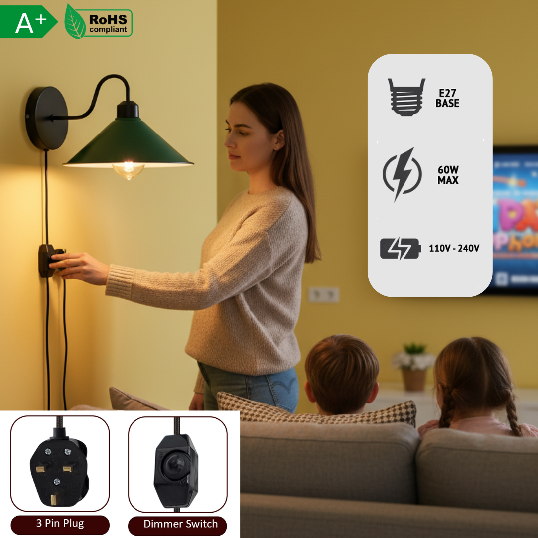 E27 Plugin Wall Light With Dimmer ~6442-3