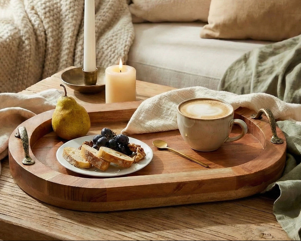 Lyon Wood Oval Serving Tray With Handles-0