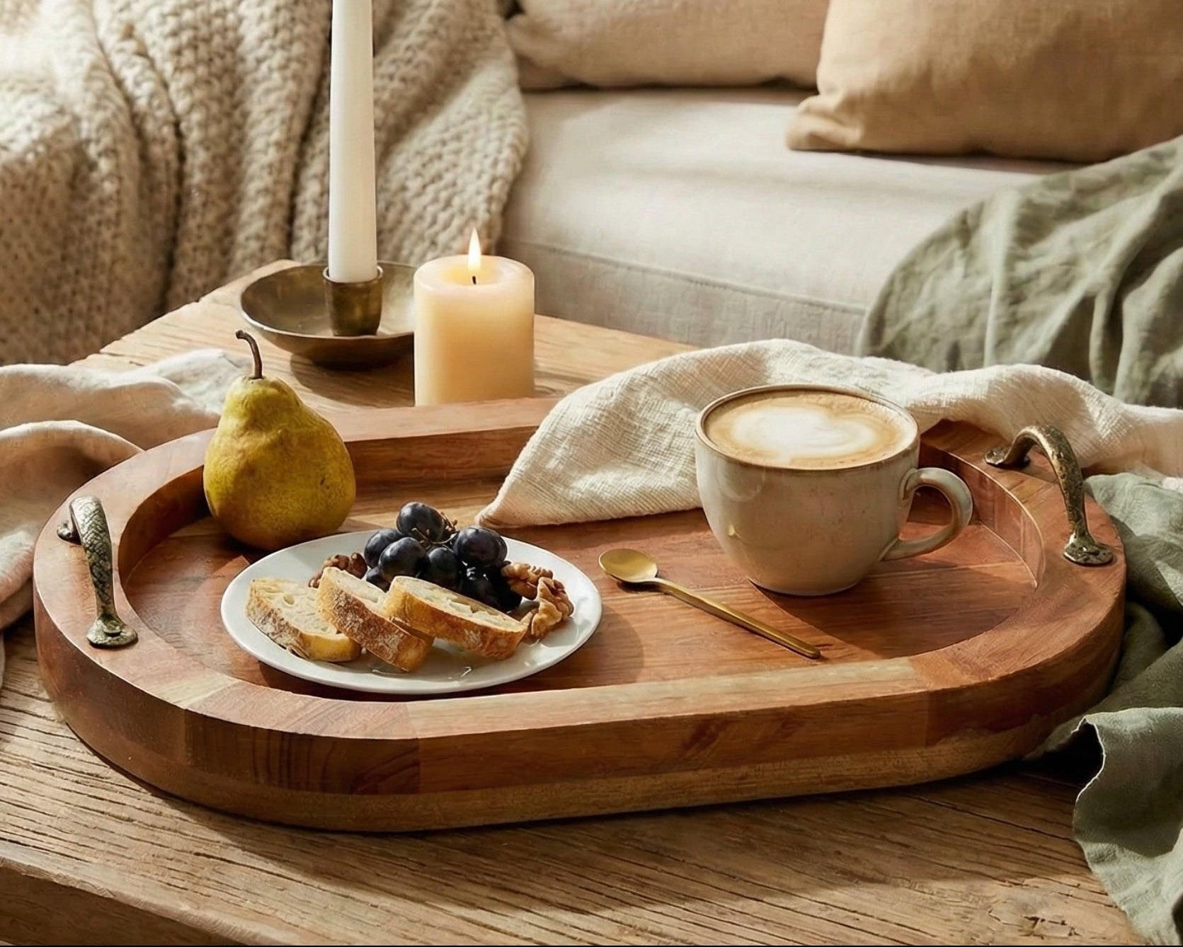 Lyon Wood Oval Serving Tray With Handles-0